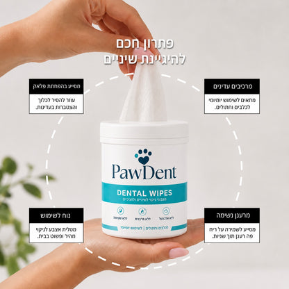 מגבונים דנטליים PawDent לניקוי שיניים לכלב ולחתול – ריח רענן תוך 7 ימים